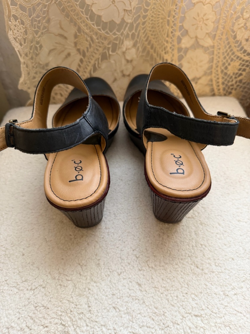 b.o.c. Black Leather Wedge Slingback Mary Jane - Picture 10 of 12